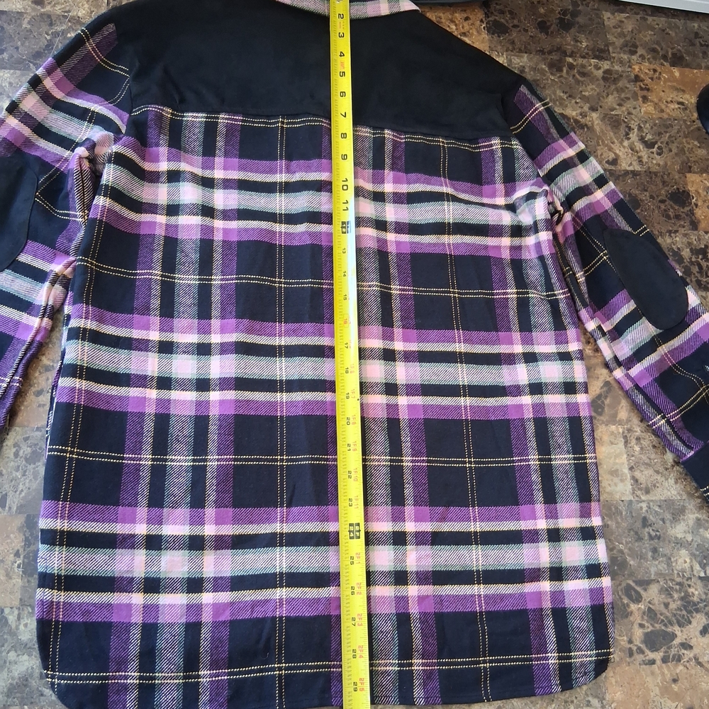 Cato Purple&Black Plaid Button Down Flanel With Front & Side Pockets 100% Cotton - Picture 10 of 15